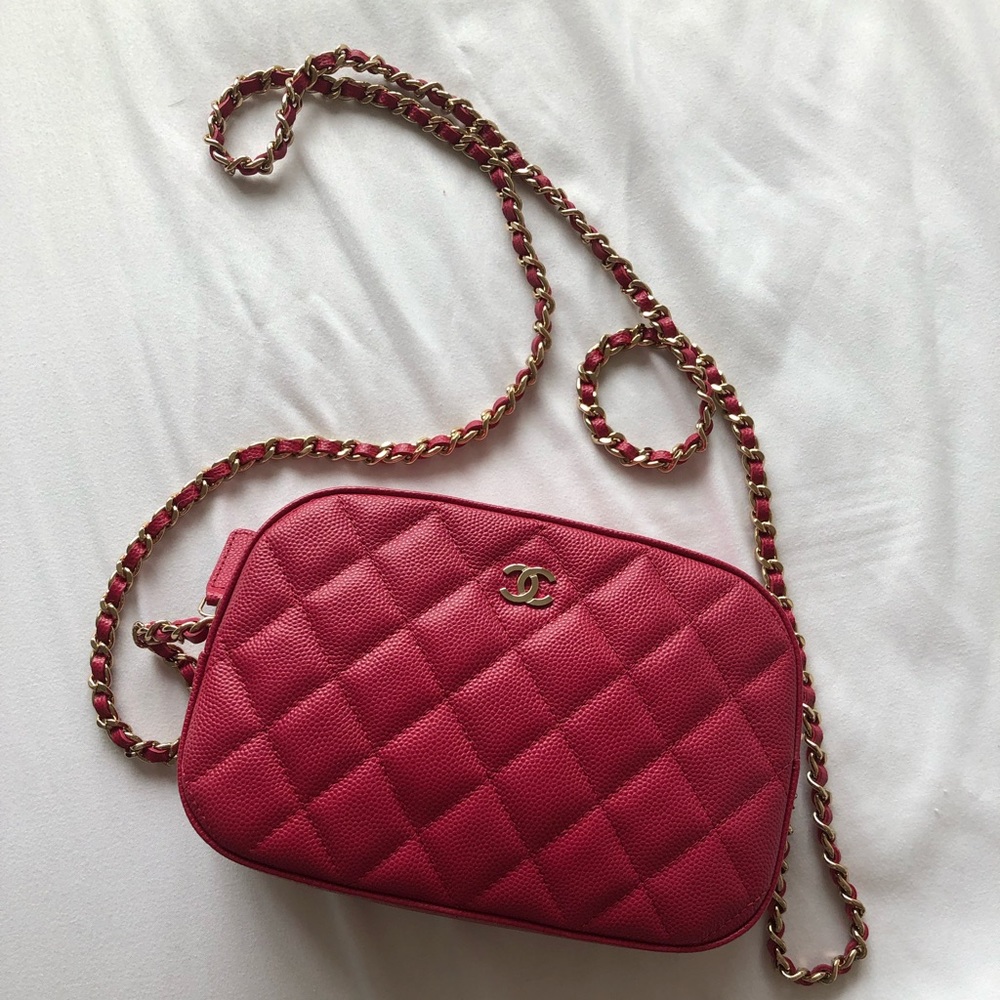 SOLD Chanel Caviar Camera Case Dark Pink Like New AUTHENTIC